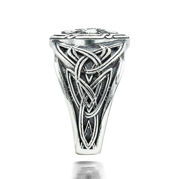 .925 Sterling Silver Oxidized Irish Celtic Trinity Heart Love Knot Signet Ring