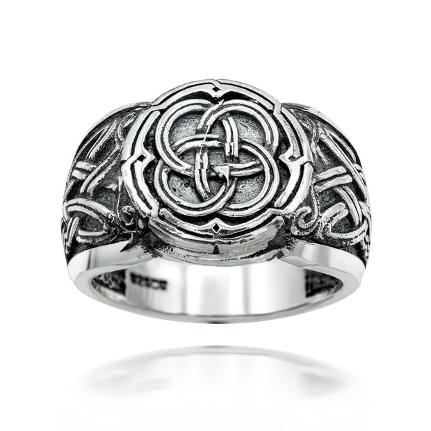 .925 Sterling Silver Oxidized Irish Celtic Knot Signet Ring