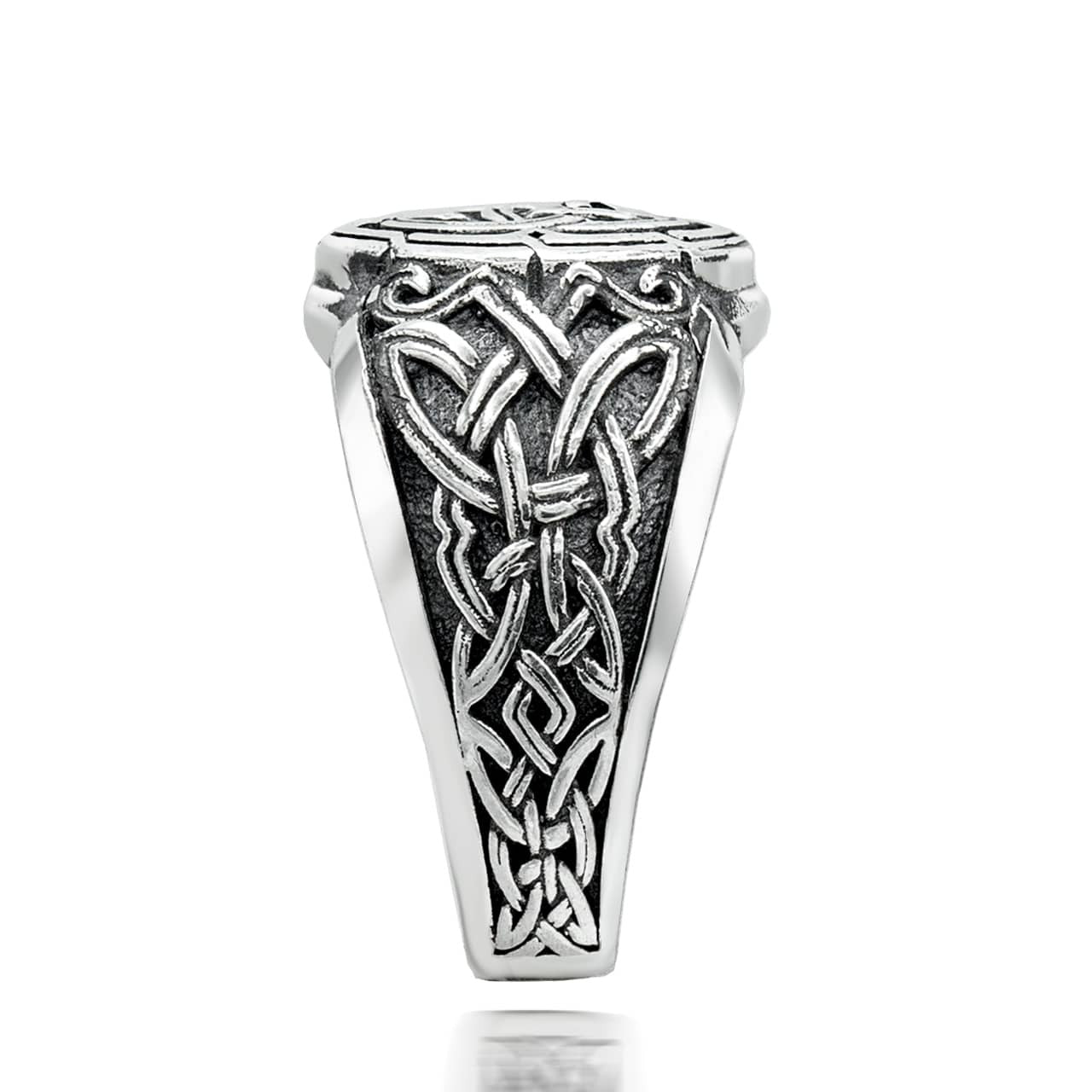 .925 Sterling Silver Oxidized Irish Celtic Knot Signet Ring