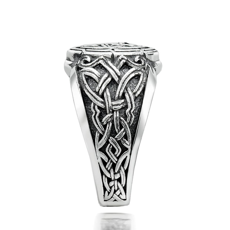.925 Sterling Silver Oxidized Irish Celtic Knot Signet Ring