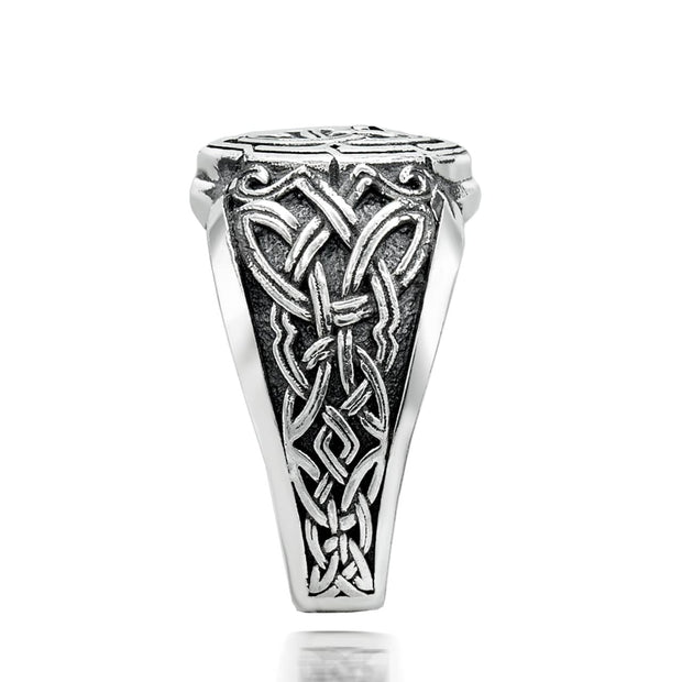 .925 Sterling Silver Oxidized Irish Celtic Knot Signet Ring