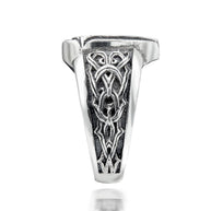 .925 Sterling Silver Oxidized Irish Celtic Trinity Knot Triquetra Signet Ring