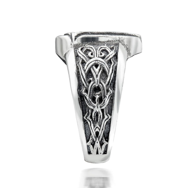 .925 Sterling Silver Oxidized Irish Celtic Trinity Knot Triquetra Signet Ring