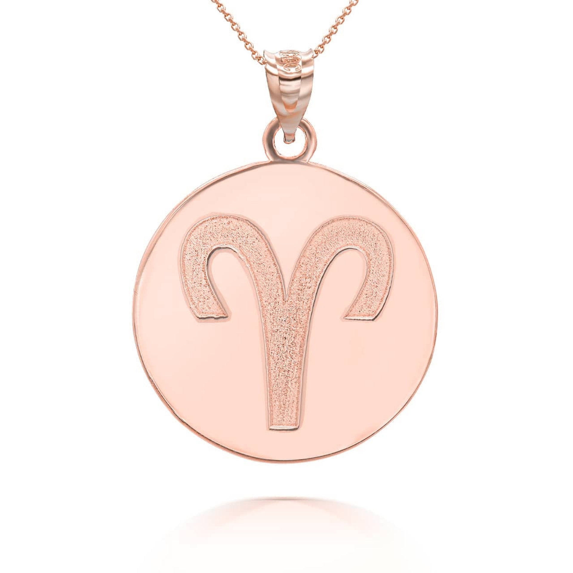 Gold Custom Satin Finish Zodiac Sign Engravable Coin Pendant Necklace (Available in Yellow/Rose/White Gold)