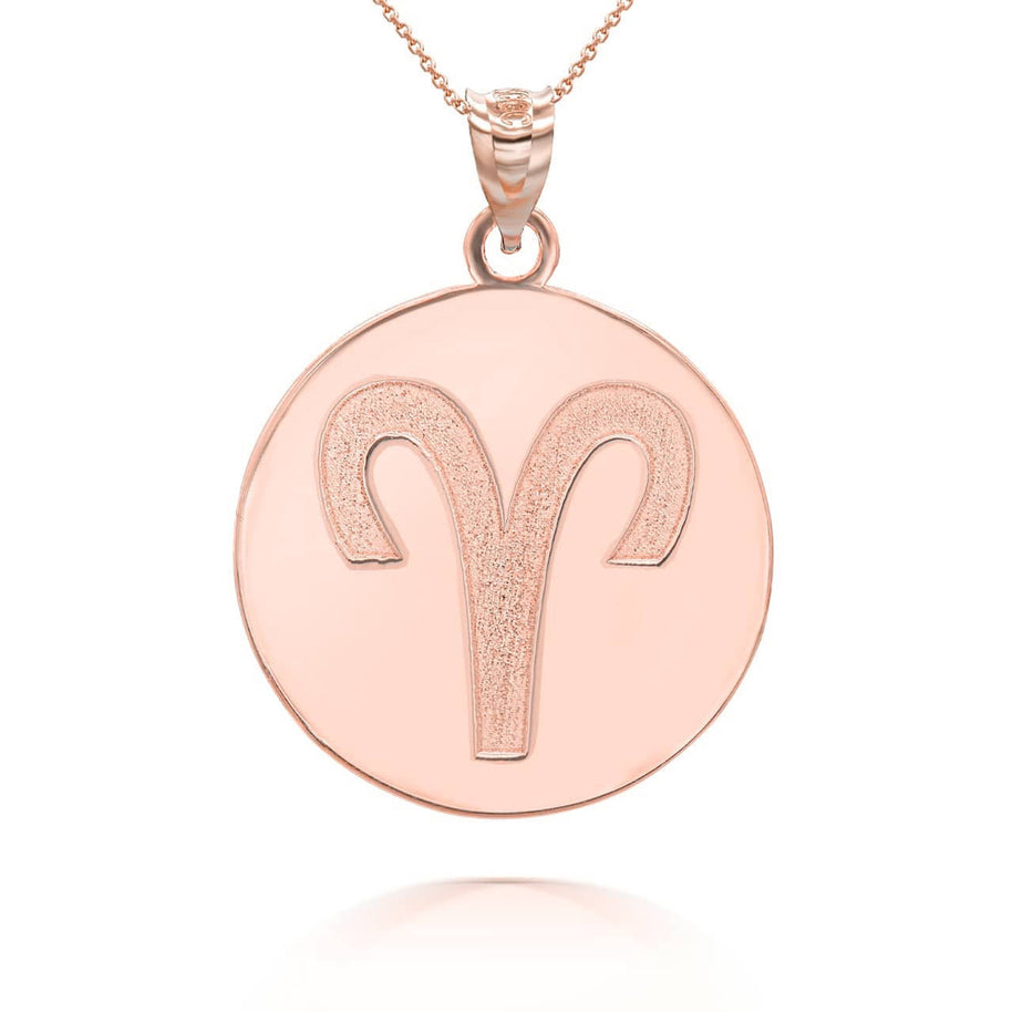 Gold Custom Satin Finish Zodiac Sign Engravable Coin Pendant Necklace (Available in Yellow/Rose/White Gold)