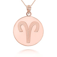 Gold Custom Satin Finish Zodiac Sign Engravable Coin Pendant Necklace (Available in Yellow/Rose/White Gold)