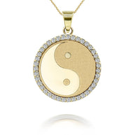 Gold Chinese Yin & Yang Tai Chi with Diamonds Pendant Necklace (Available in Yellow/Rose/White)
