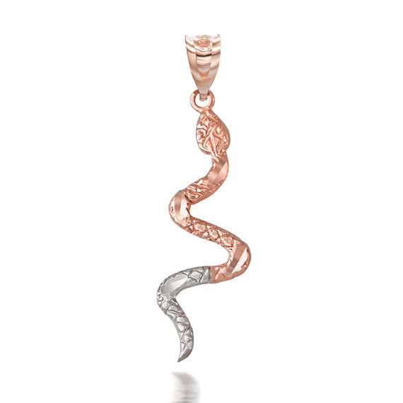 Solid Gold Serpent Snake Animal Charm Pendant Necklace (Available in Tri Tone/Two Tone Rose/White Gold)