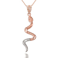 Solid Gold Serpent Snake Animal Charm Pendant Necklace (Available in Tri Tone/Two Tone Rose/White Gold)