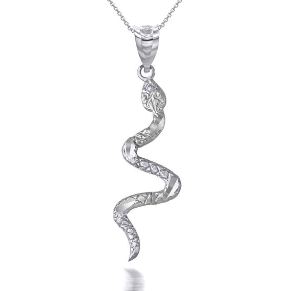 Solid Gold Serpent Snake Animal Charm Pendant Necklace (Available in Tri Tone/Two Tone Rose/White Gold)