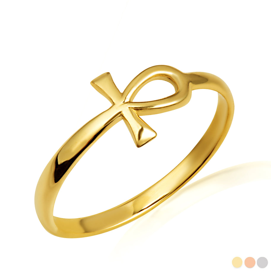 Gold Egyptian Ankh Cross Band Ring (Available in Yellow/Rose/White Gold)