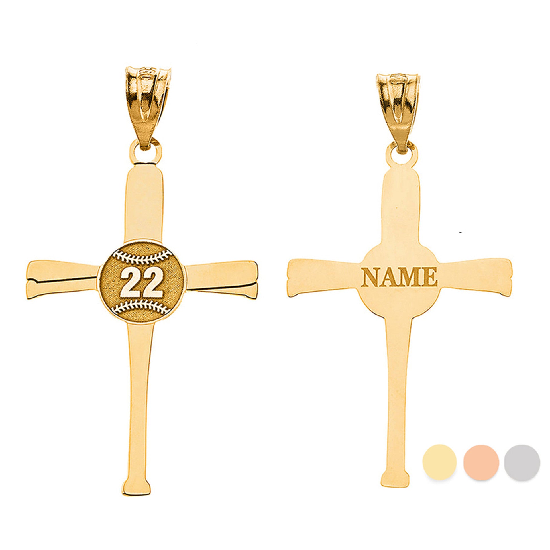 Personalized Engravable Gold Baseball Bats Athletes Cross Charm Necklace With Your Number And Name(Yellow/Rose/White)