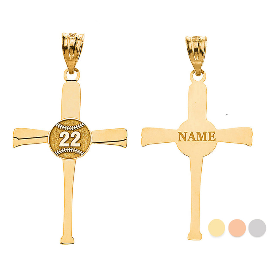 Personalized Engravable Gold Baseball Bats Athletes Cross Charm Necklace With Your Number And Name(Yellow/Rose/White)