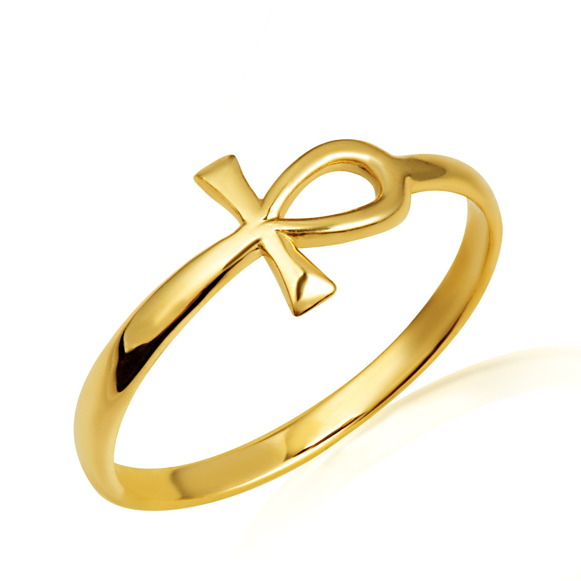 Gold Egyptian Ankh Cross Band Ring (Available in Yellow/Rose/White Gold)