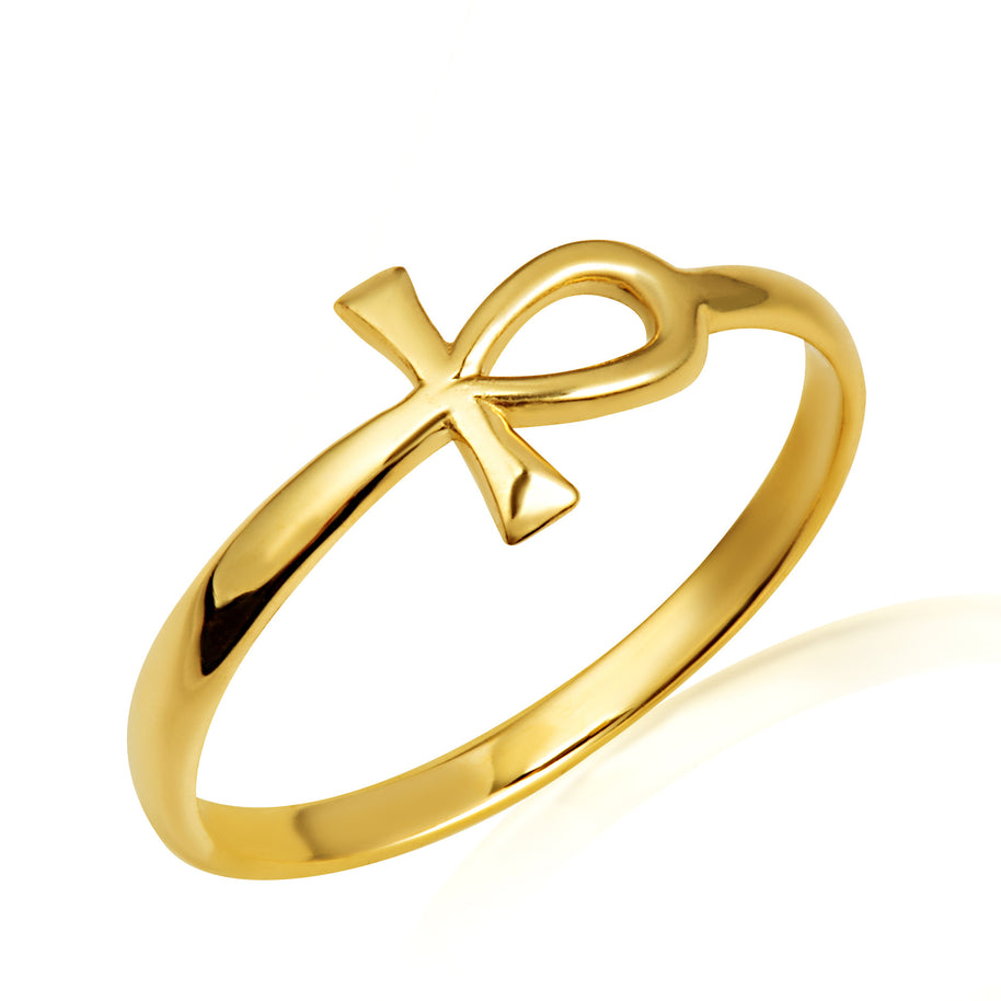 Gold Egyptian Ankh Cross Band Ring (Available in Yellow/Rose/White Gold)