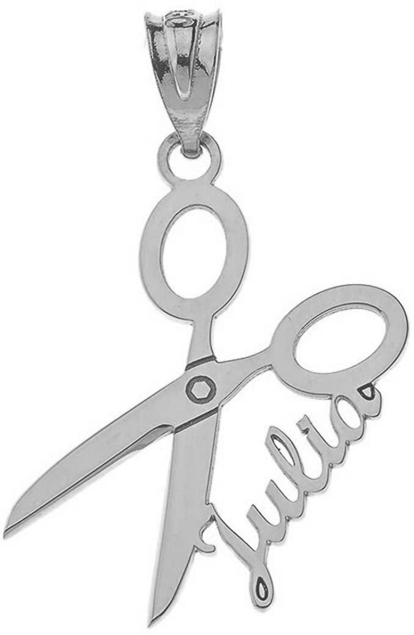 Personalized Engravable Silver Name Hairdresser Hair Stylist Scissor Pendant Necklace