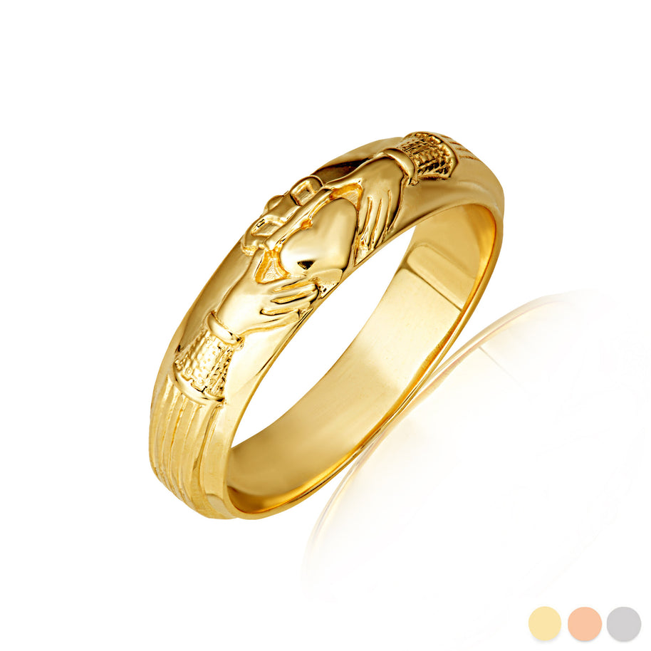 Gold Women's Irish Celtic Claddagh Heart Wedding Band Ring (Available in Yellow/Rose/White Gold)