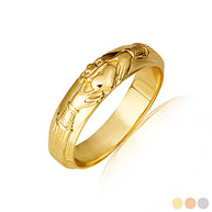 Gold Women's Irish Celtic Claddagh Heart Wedding Band Ring (Available in Yellow/Rose/White Gold)