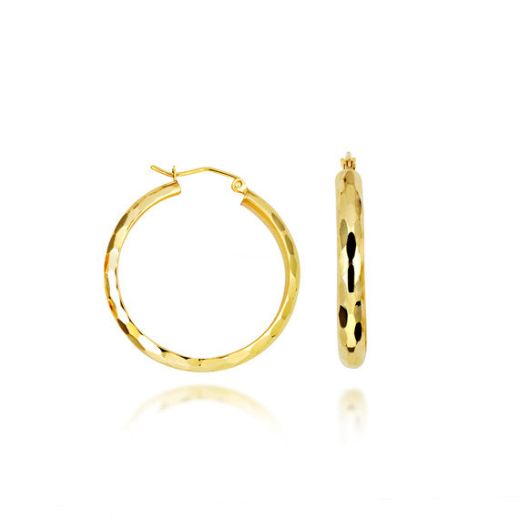 14K Yellow Gold Diamond Cut Hoop Earrings