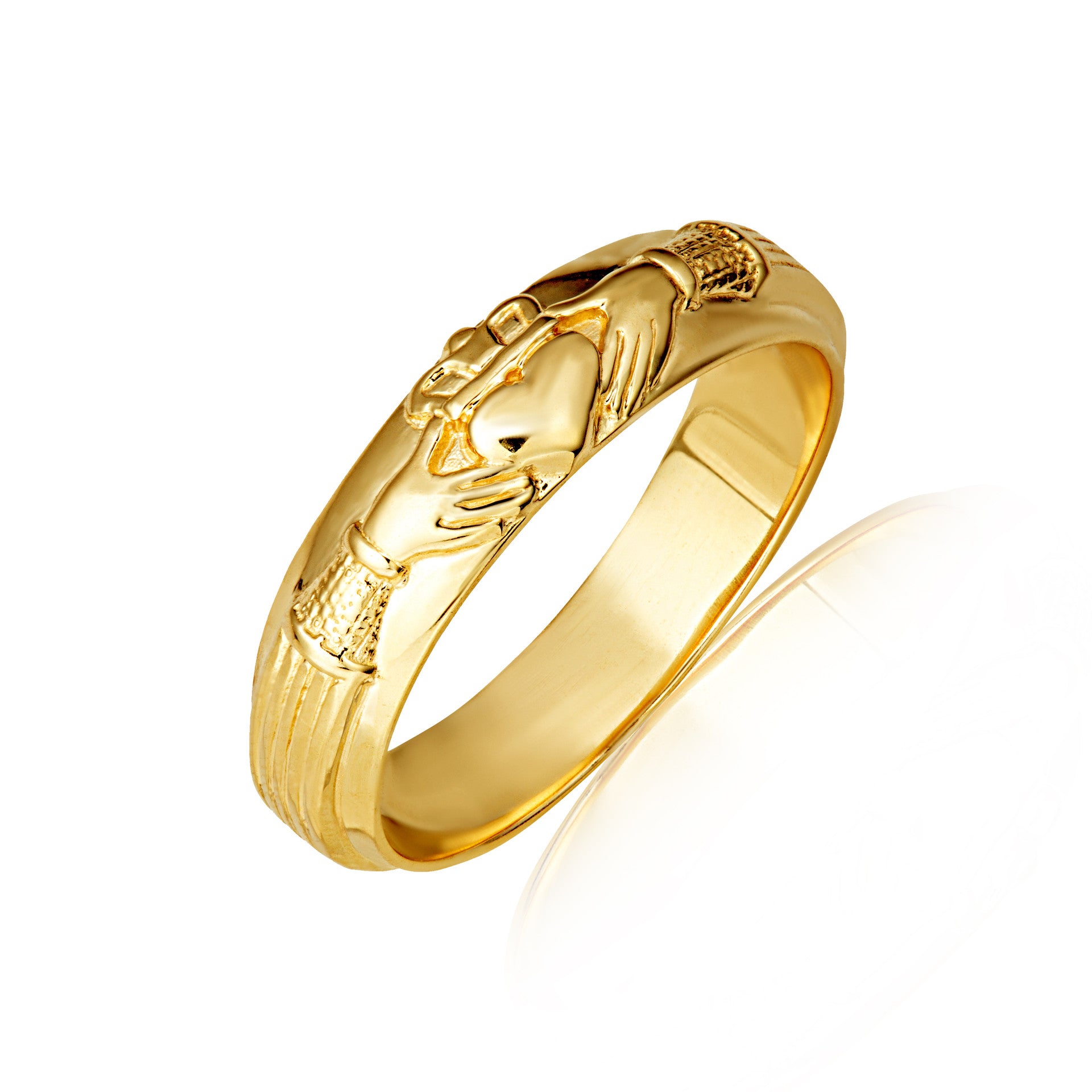 Gold Men's Irish Celtic Claddagh Heart Wedding Band Ring (Available in Yellow/Rose/White Gold)
