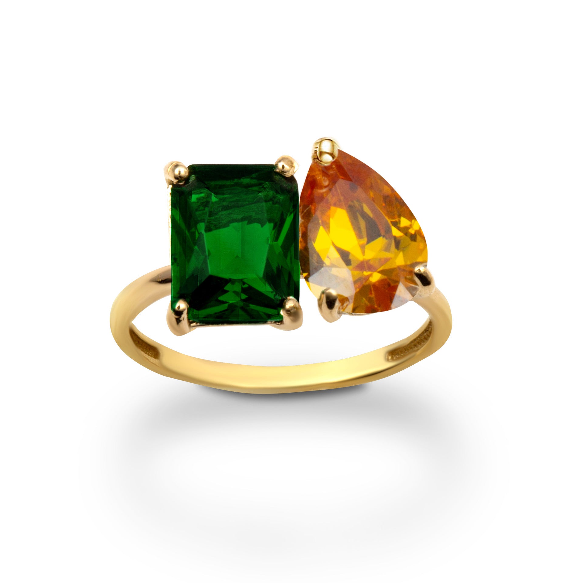 Gold Custom Toi et Moi Pear & Emerald Cut Birthstone Engagement Ring (Available in Yellow/Rose/White Gold)