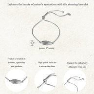 .925 Sterling Silver Adjustable Feather Leaf Beaded Lariat Bracelet