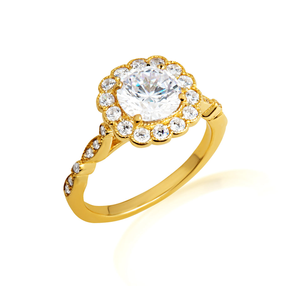 14K Gold Lab Grown Diamond Halo Engagement Band Ring Set (Available in Yellow/Rose/White Gold)