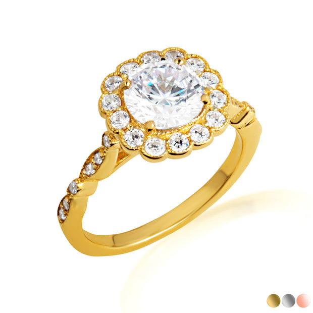 14K Gold Solitaire Lab Grown Diamond Halo Engagement Band Ring (Available in Yellow/Rose/White Gold)