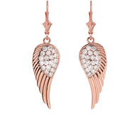 Gold Cubic Zirconia Angel Wings Leverback Earrings (Available in Yellow/Rose/White Gold)