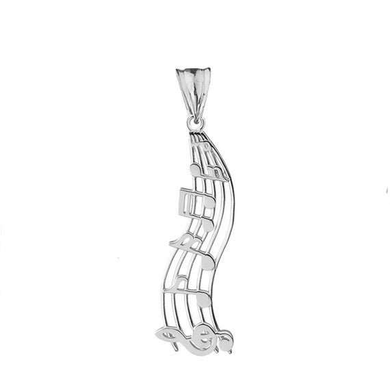 .925 Sterling Silver Treble Clef Music Notes Pendant Necklace
