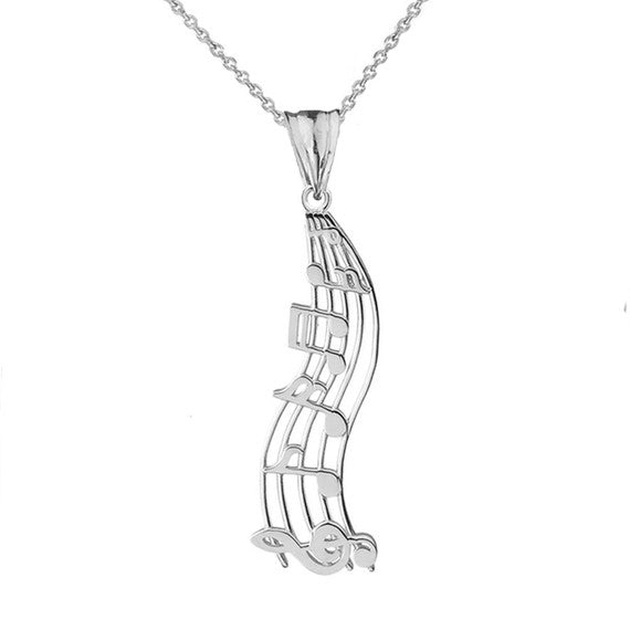 .925 Sterling Silver Treble Clef Music Notes Pendant Necklace