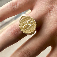 Gold Men's Saint Benedict Ring (Available in Two-Tone/Yellow/Rose/White Gold)