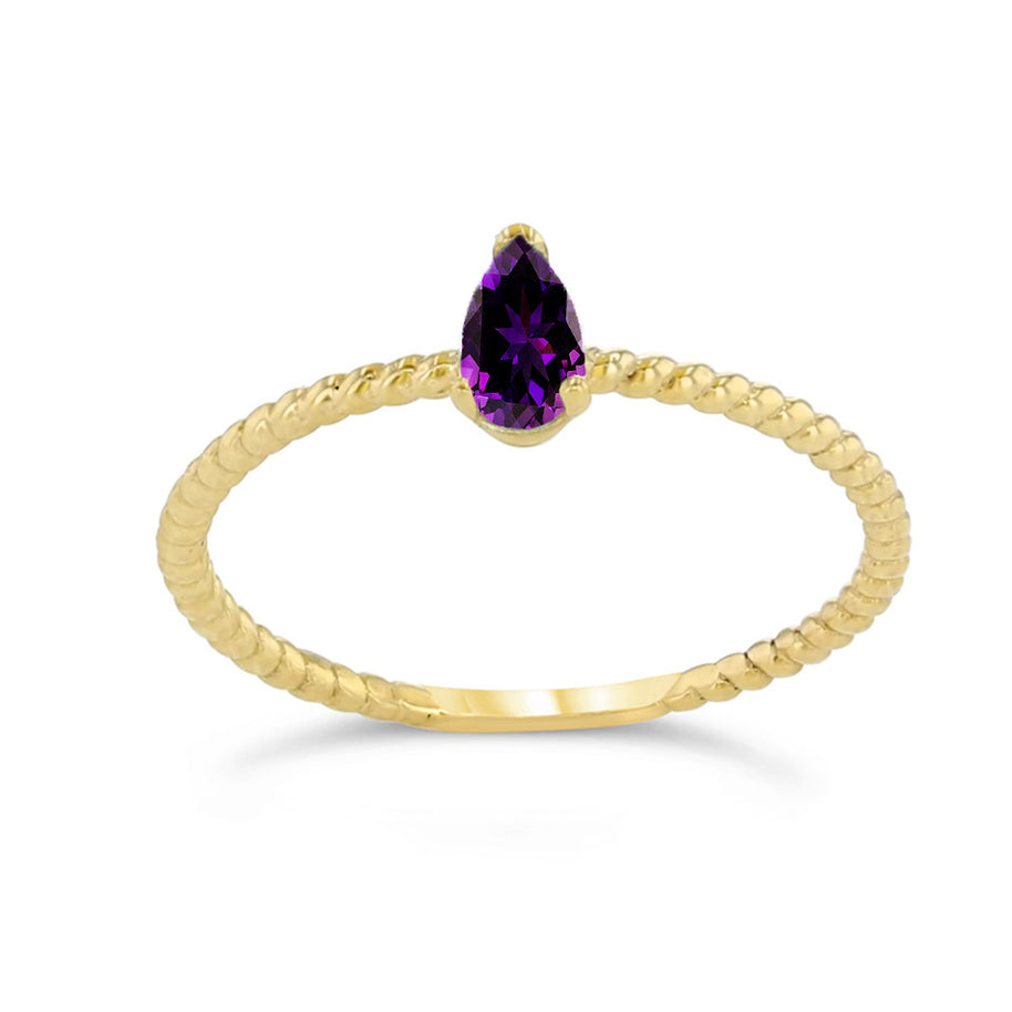 Dainty Genuine Stone Pear Shape Rope Ring in Gold (Available in Yellow/Rose/White Gold)