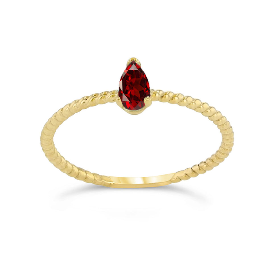 Dainty Genuine Stone Pear Shape Rope Ring in Gold (Available in Yellow/Rose/White Gold)