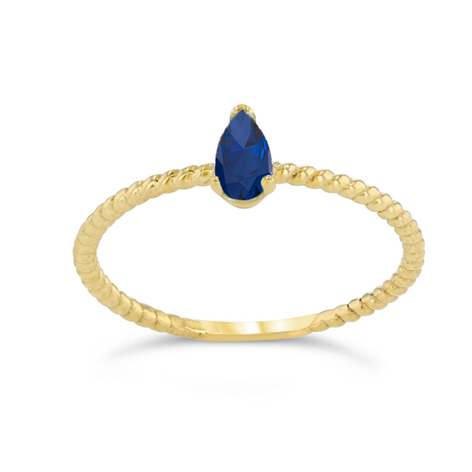Dainty Genuine Stone Pear Shape Rope Ring in Gold (Available in Yellow/Rose/White Gold)