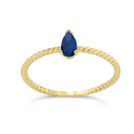 Dainty Genuine Stone Pear Shape Rope Ring in Gold (Available in Yellow/Rose/White Gold)