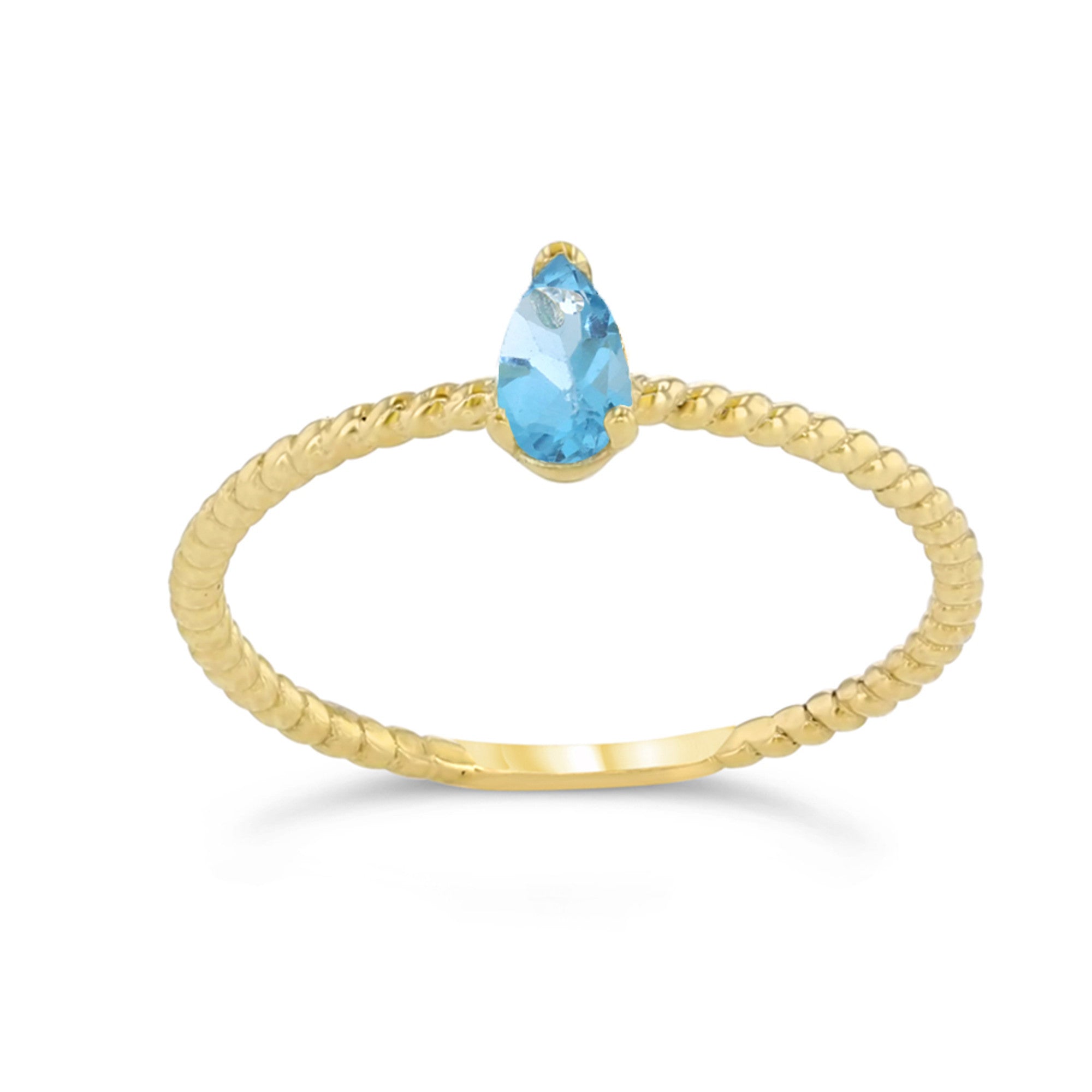 Dainty Genuine Stone Pear Shape Rope Ring in Gold (Available in Yellow/Rose/White Gold)