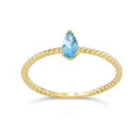 Dainty Genuine Stone Pear Shape Rope Ring in Gold (Available in Yellow/Rose/White Gold)