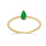 Dainty Genuine Stone Pear Shape Rope Ring in Gold (Available in Yellow/Rose/White Gold)