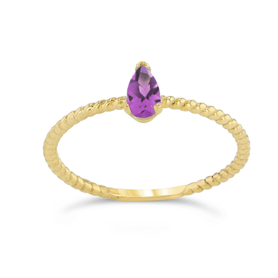 Dainty Genuine Stone Pear Shape Rope Ring in Gold (Available in Yellow/Rose/White Gold)