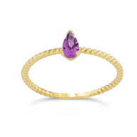 Dainty Genuine Stone Pear Shape Rope Ring in Gold (Available in Yellow/Rose/White Gold)