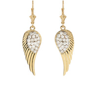 Gold Cubic Zirconia Angel Wings Leverback Earrings (Available in Yellow/Rose/White Gold)