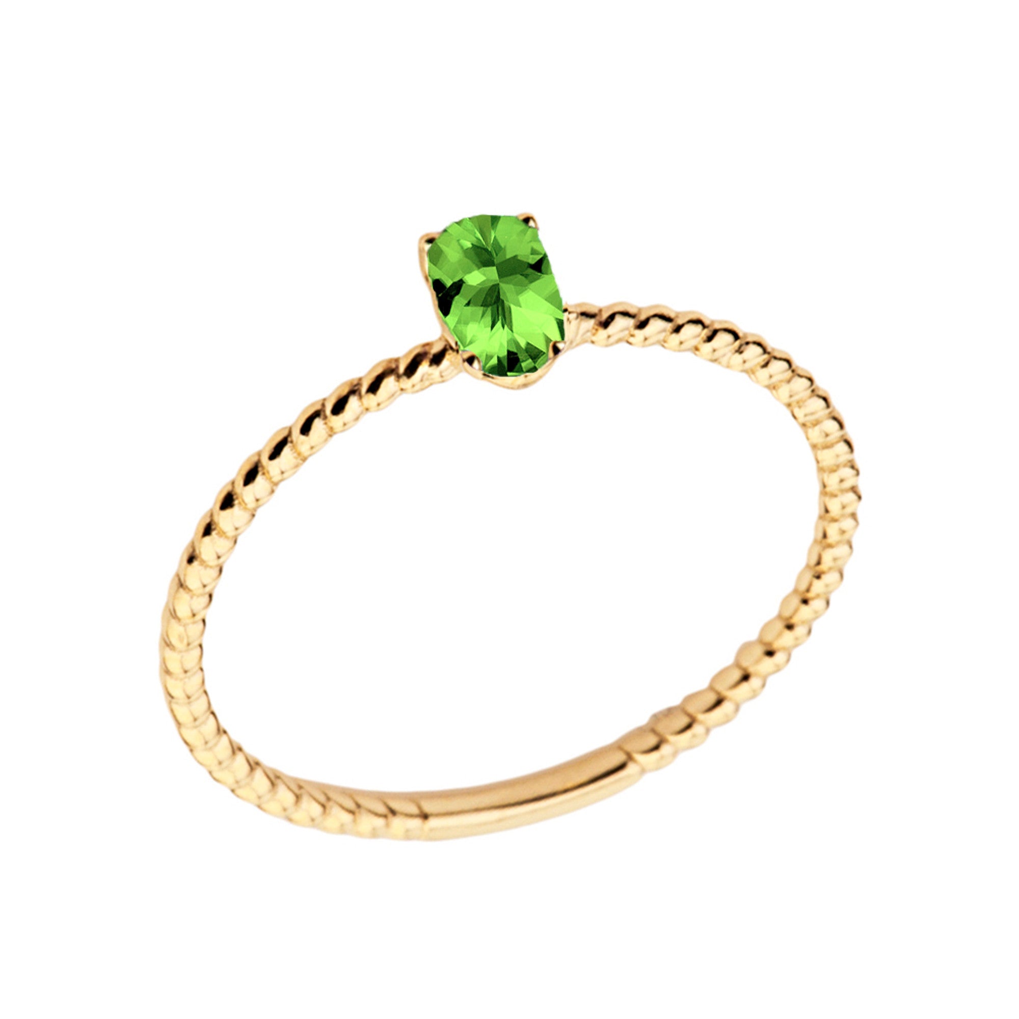 Gold Dainty Personalized Oval Genuine Gemstone Rope Ring (Available in Yellow/Rose/White Gold)