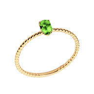 Gold Dainty Personalized Oval Genuine Gemstone Rope Ring (Available in Yellow/Rose/White Gold)