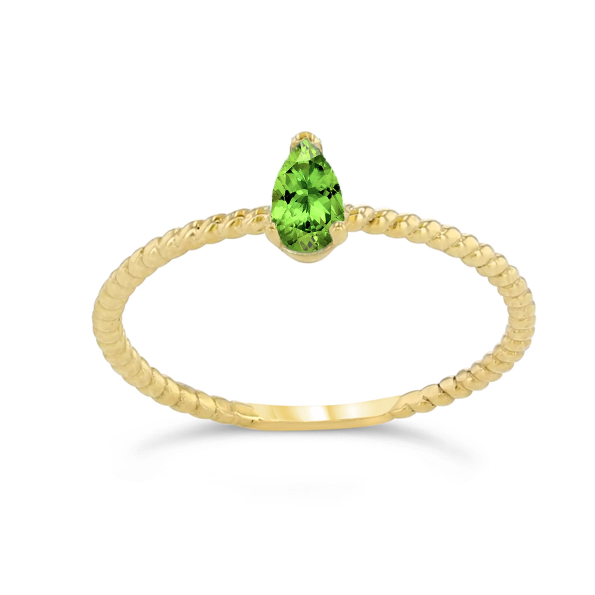 Dainty Genuine Stone Pear Shape Rope Ring in Gold (Available in Yellow/Rose/White Gold)