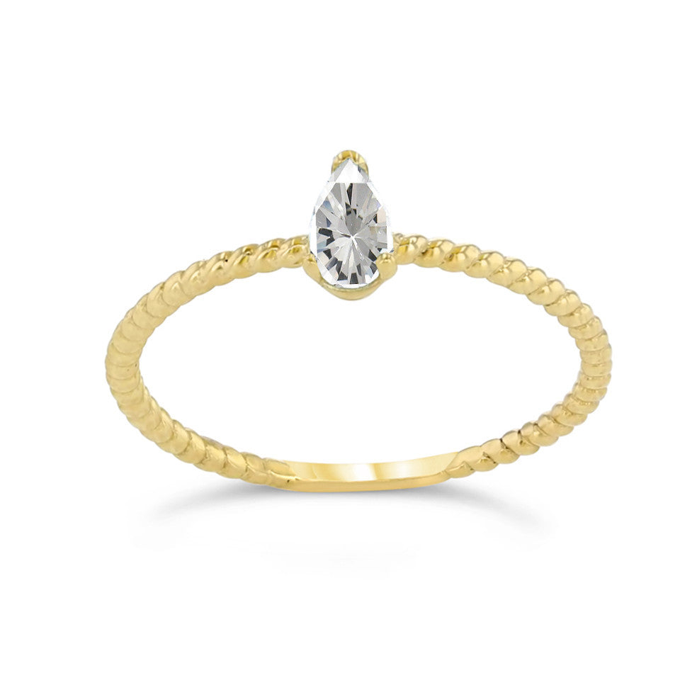 Dainty Genuine Stone Pear Shape Rope Ring in Gold (Available in Yellow/Rose/White Gold)