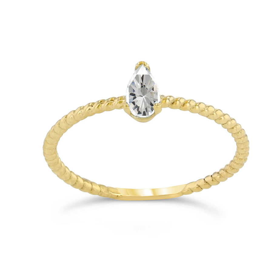 Dainty Genuine Stone Pear Shape Rope Ring in Gold (Available in Yellow/Rose/White Gold)