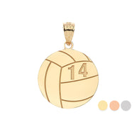Gold Custom Engravable Volleyball Sports Pendant Necklace (Available in Yellow/Rose/White Gold)