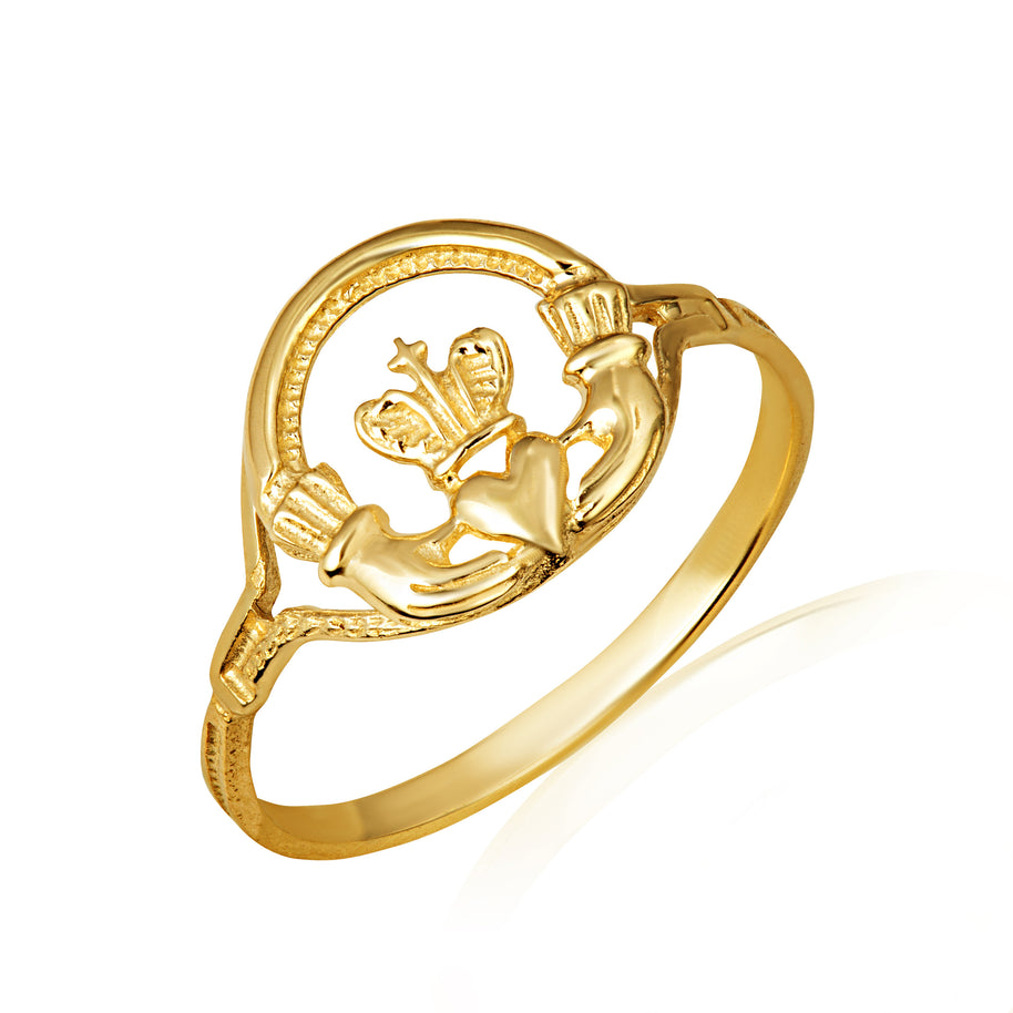 Gold Woman's Claddagh Ring with Cross