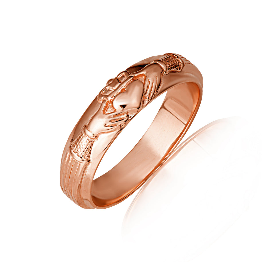 Gold Women's Irish Celtic Claddagh Heart Wedding Band Ring (Available in Yellow/Rose/White Gold)